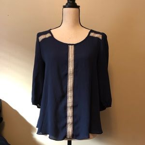 Navy embroidery blouse